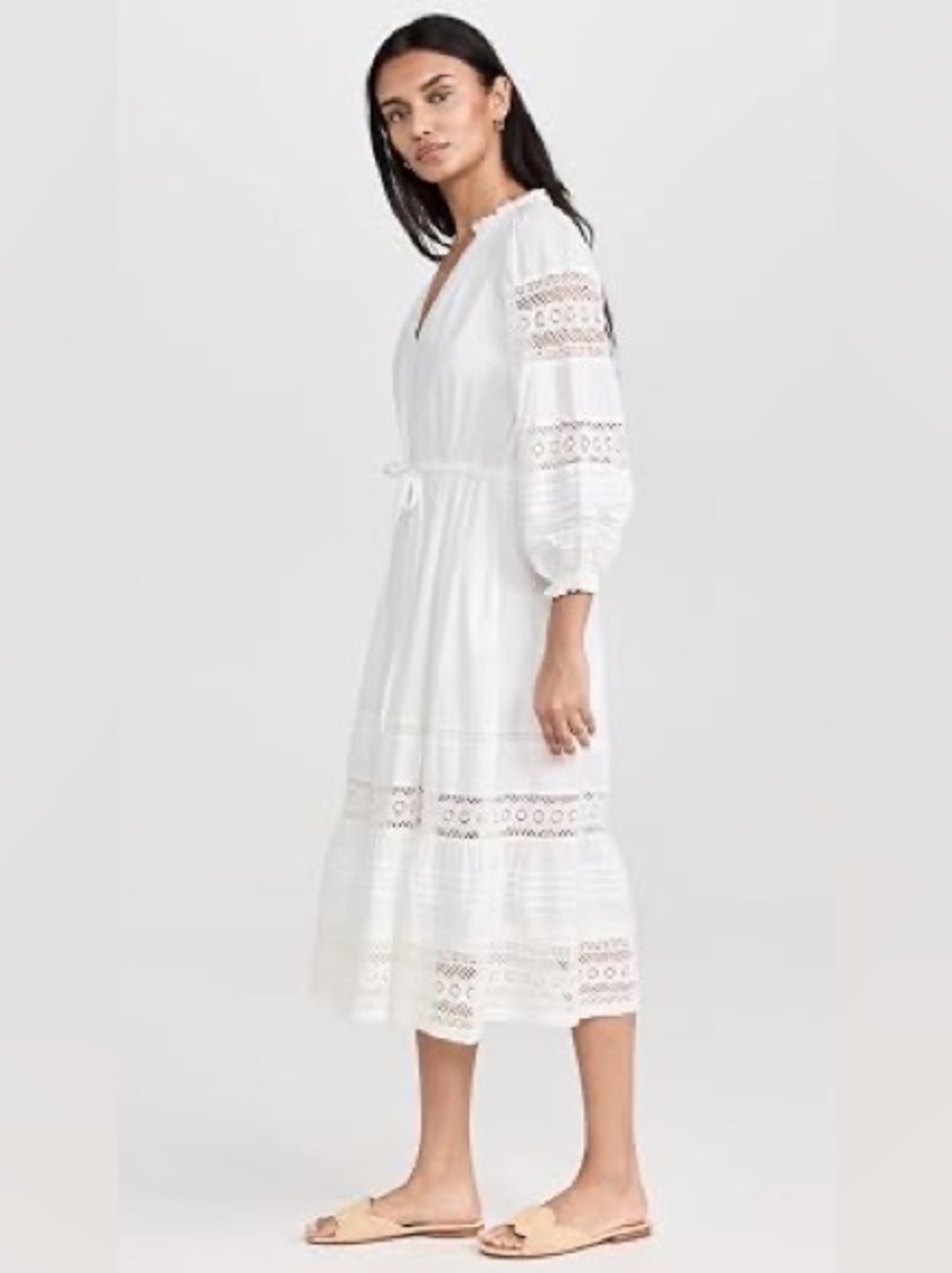 Anthropologie Velvet Chanelle White Eyelet Cotton Midi Dress M - Picture 4 of 9